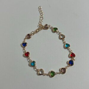 Gold Heart Charm Bracelet Rainbow Crystal Hearts Valentine Gift for Her USA SHIP